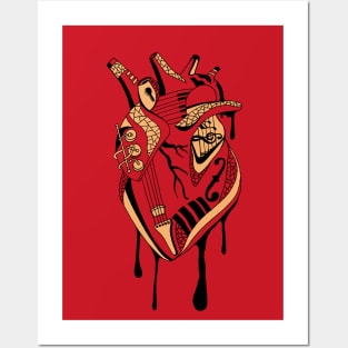 Red and Cream Musical Heart Posters and Art